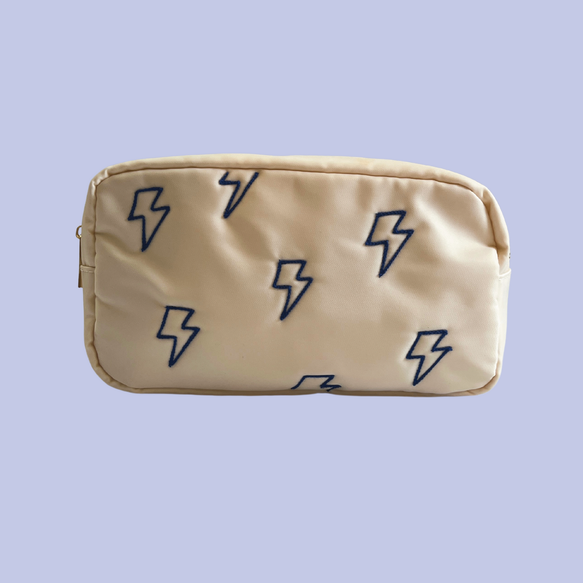 Lightning Bolt Embroidered Medium Pouch - Nude