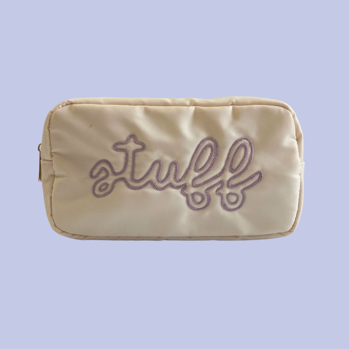 &quot;Stuff&quot; Embroidered Medium Pouch - Nude