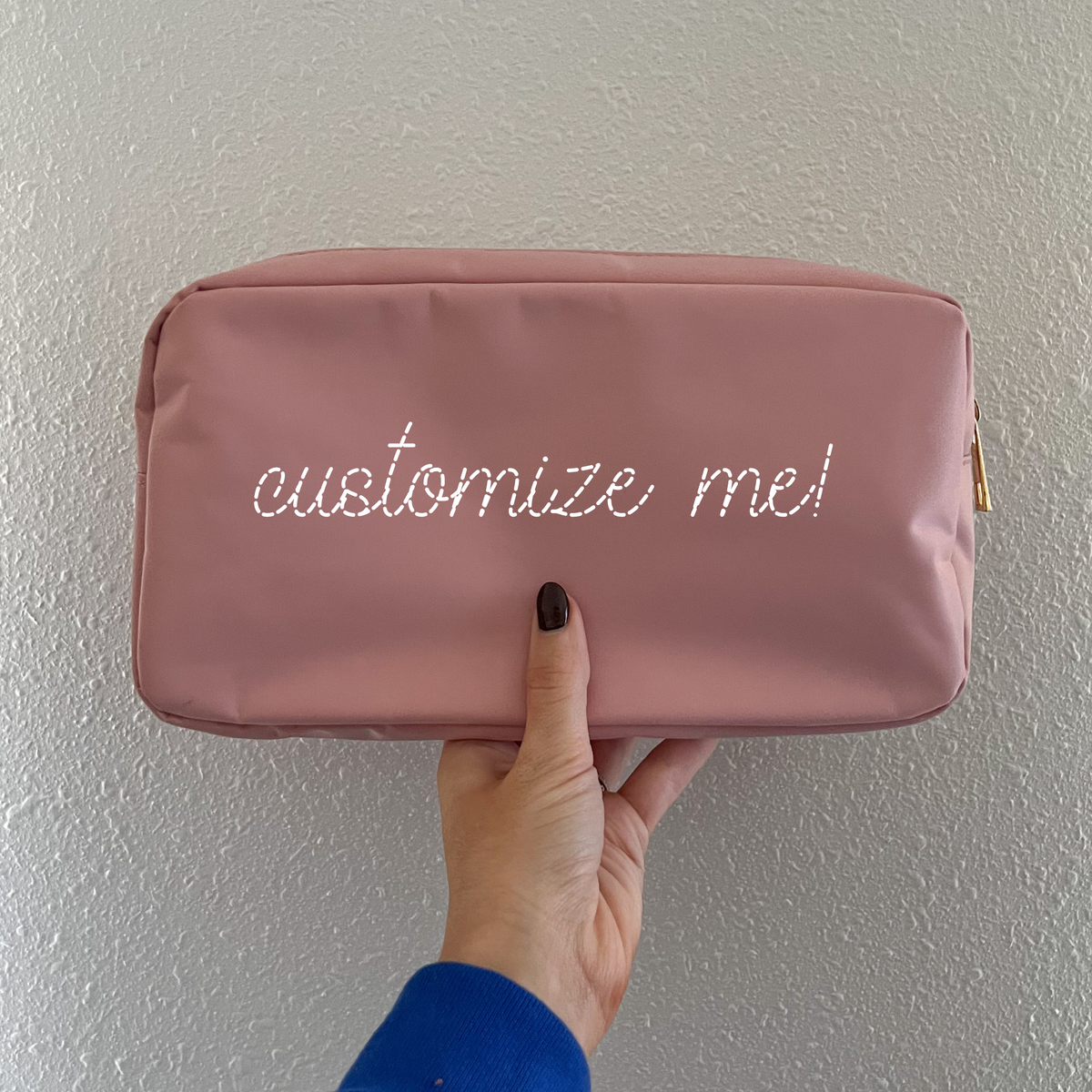 Custom Embroidered Medium Pouch - Rose Pink
